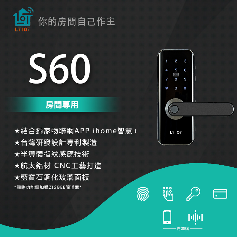 聯泰LTIOT 指紋把手 物聯網輔助電子鎖 – S60