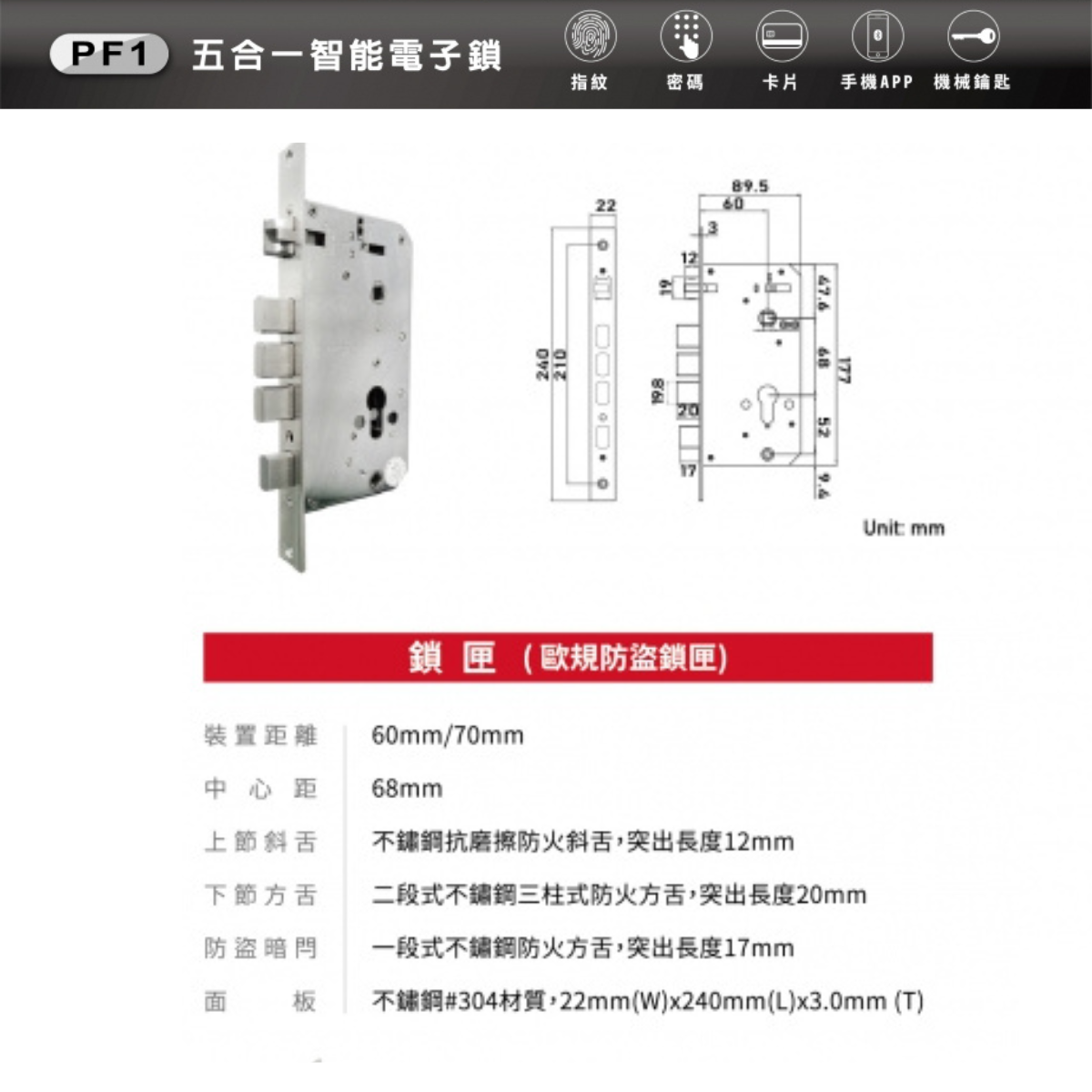 東隆EZSET 指紋把手電子鎖 – PF1 